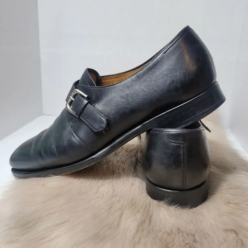Ralph Lauren Mens Calf Monk Strap Black Leather Oxford Shoes Size 11